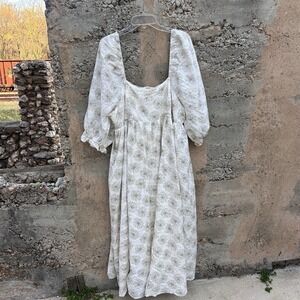 Arula Anthropologie Beige Cream Black Floral Print Maxi Cottage Boho Dress Sz B